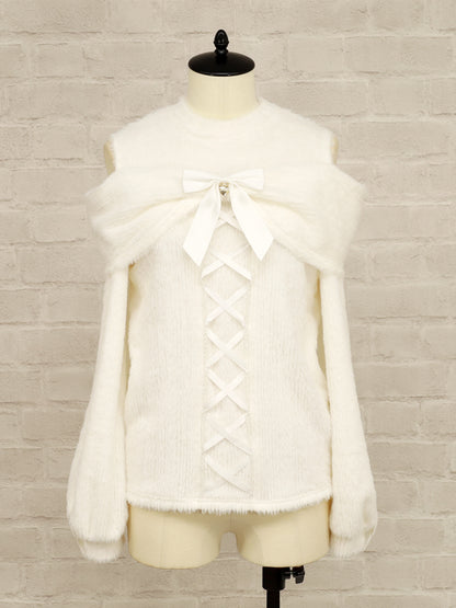 オープンショルダーリボンニットトップス アイボリー（Ivory） FREE ｜Amavel（アマベル）公式サイト