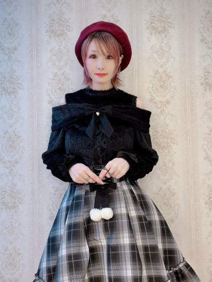 オープンショルダーリボンニットトップス ブラック（Black） FREE ｜Amavel（アマベル）公式サイト