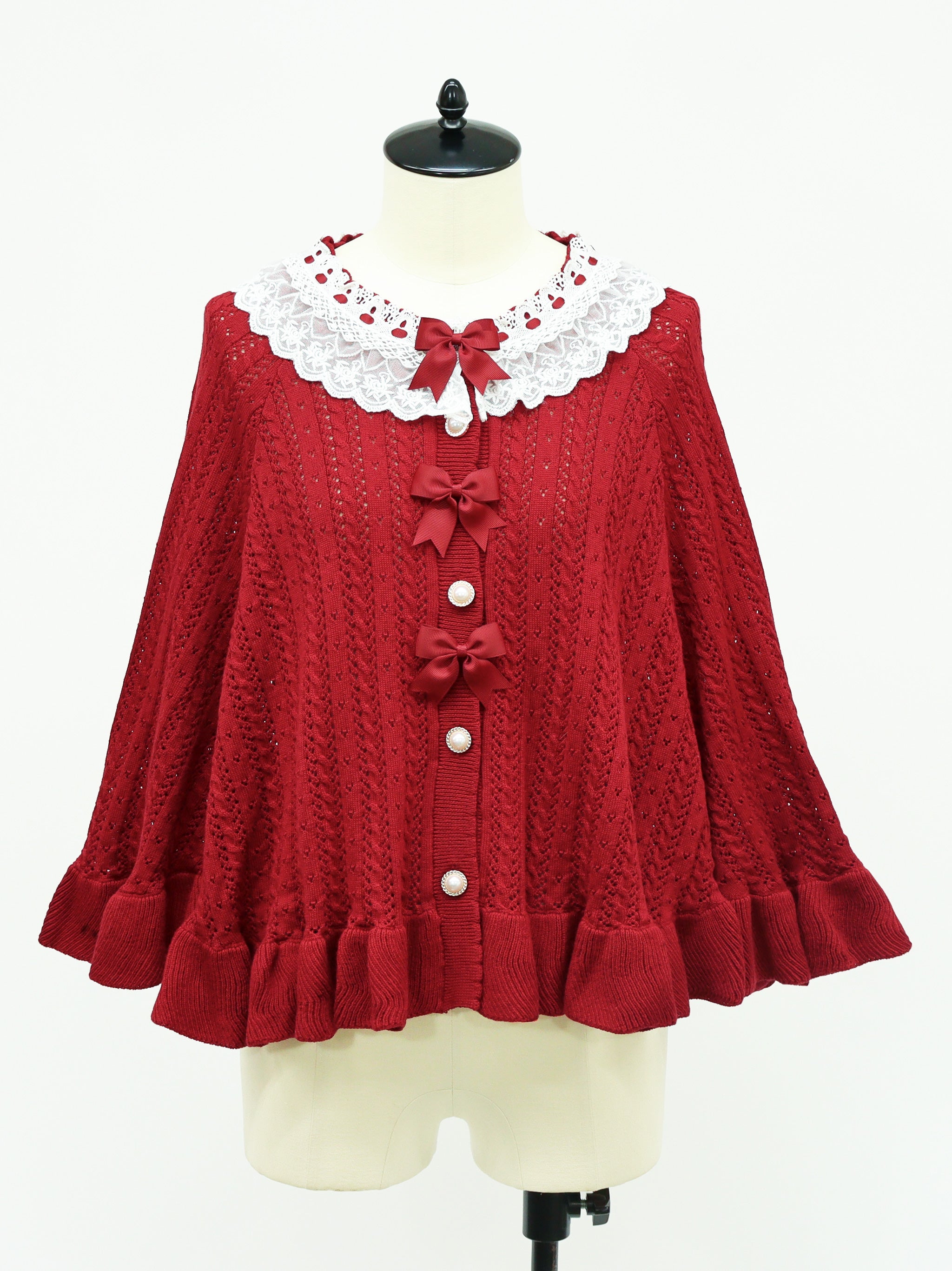 【アウトレットセール対象】ロマンティックレースすかし編みニットポンチョ ボルドー（Bordeaux） FREE ｜Amavel（アマベル）公式サイト