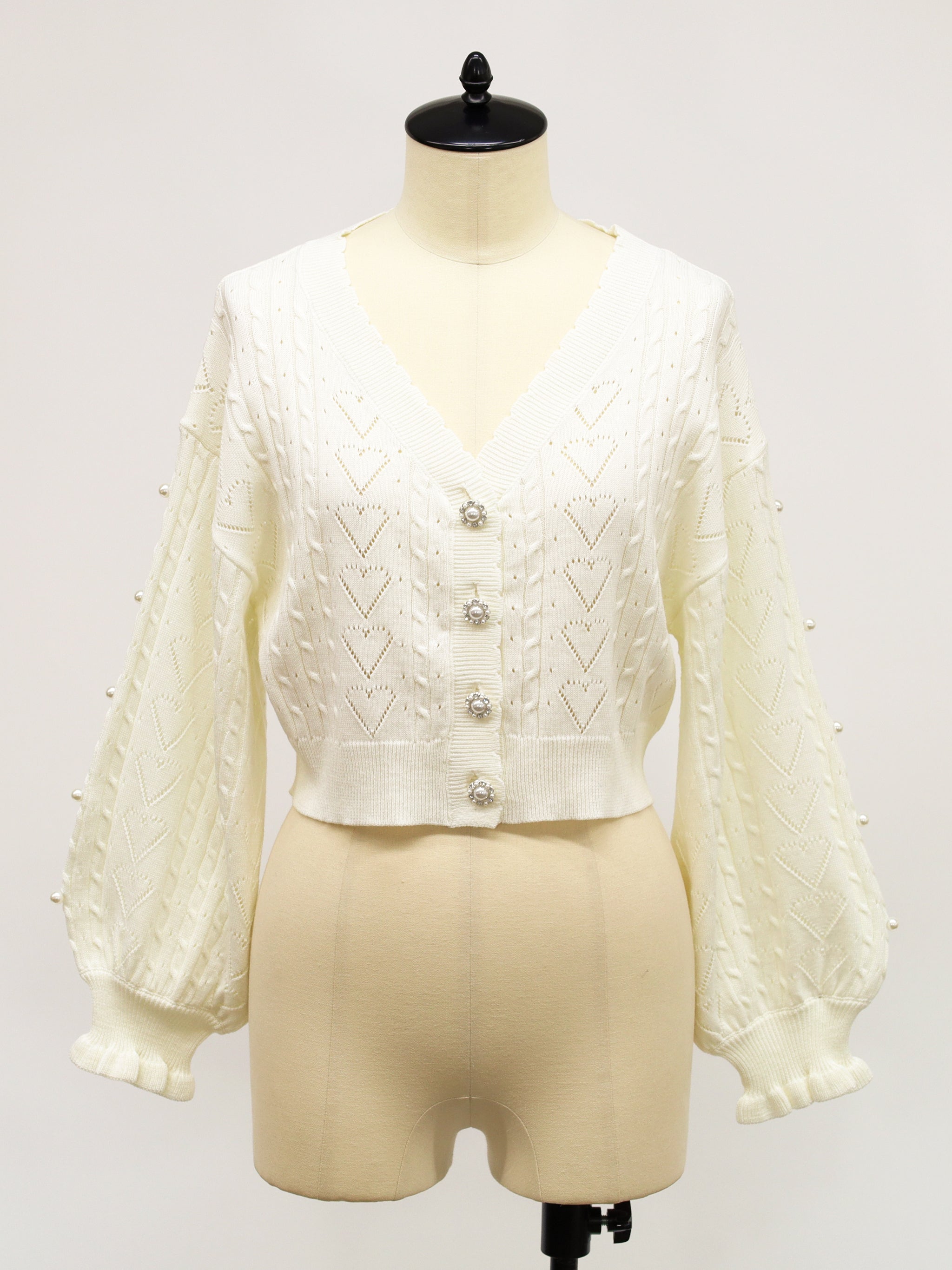 メンバーズセール対象】ハート透かしあみショートカーディガン