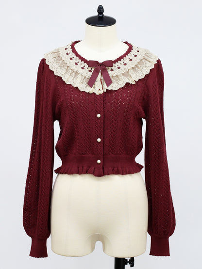 ロマンティックレースすかし編みカーディガン ボルドー（Bordeaux） FREE ｜Amavel（アマベル）公式サイト