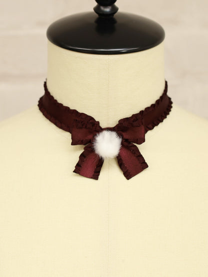 ファーポン付リボンチョーカー ボルドー（Bordeaux） FREE ｜Amavel（アマベル）公式サイト
