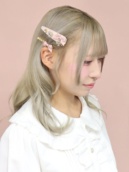 モノグラムチャーム付ビジュークリップセット ピンク（Pink） FREE ｜Amavel（アマベル）公式サイト