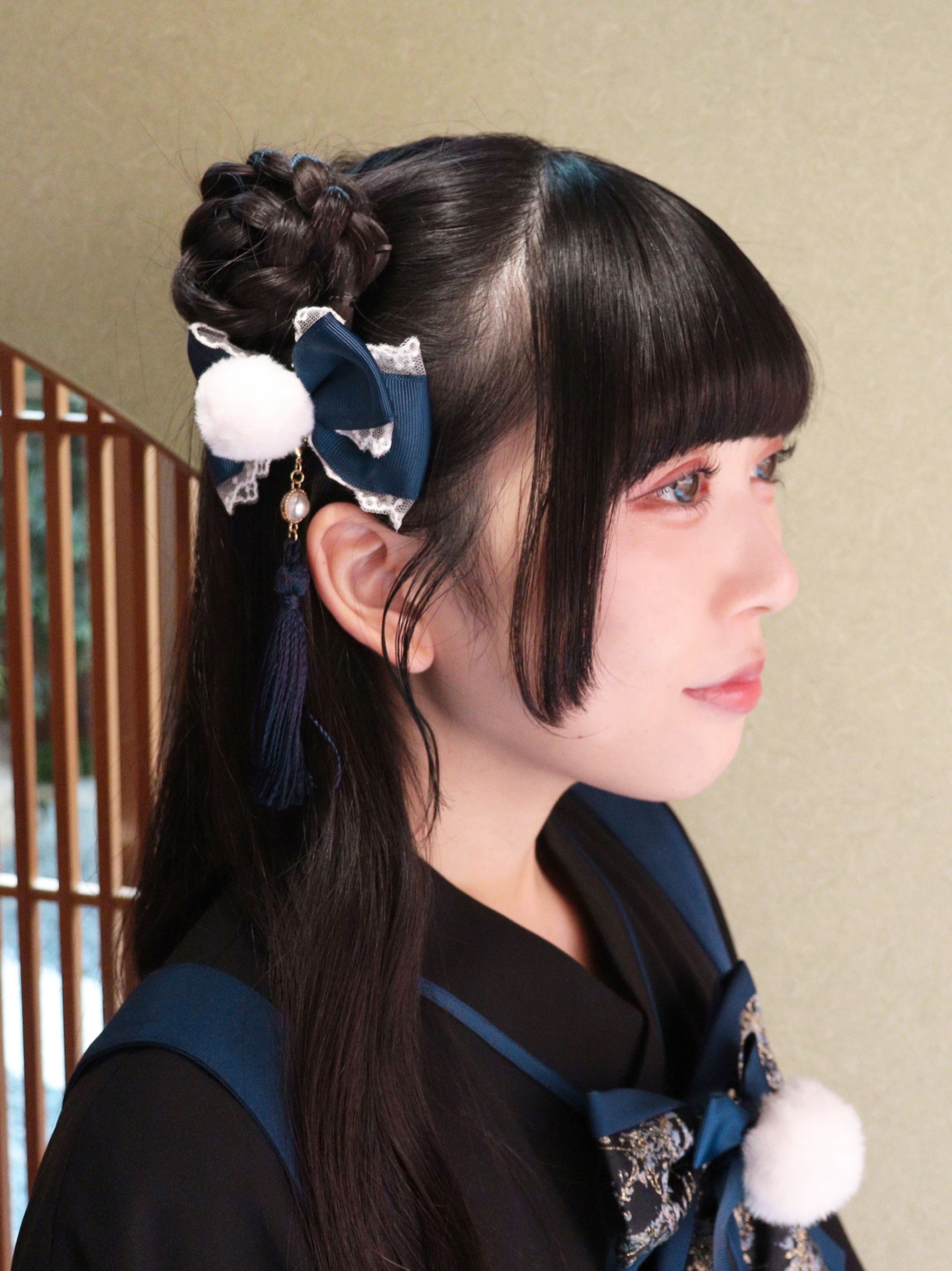 手まり遊びとシマエナガ ダブルリボンクリップ ネイビー（Navy） FREE ｜Amavel（アマベル）公式サイト