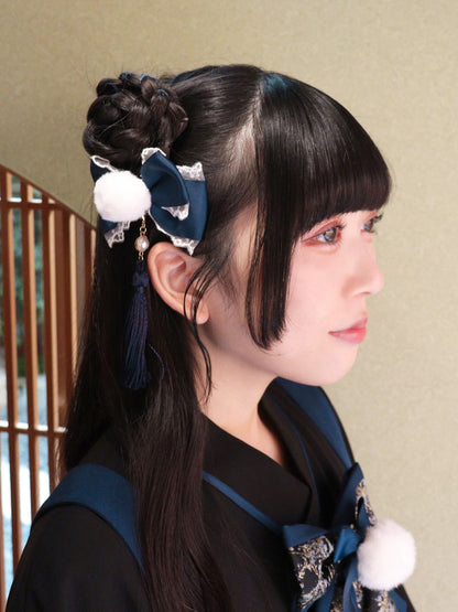 手まり遊びとシマエナガ ダブルリボンクリップ ネイビー（Navy） FREE ｜Amavel（アマベル）公式サイト