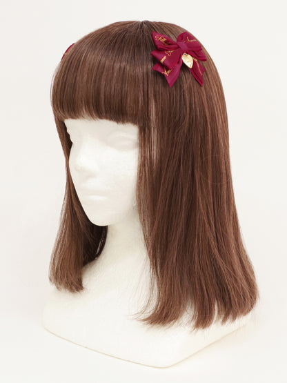 ハートチャーム付ダブルリボンミニクリップ ボルドー（Bordeaux） FREE ｜Amavel（アマベル）公式サイト