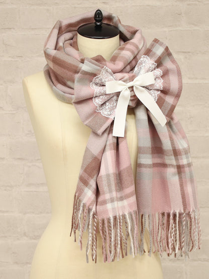 チェック柄リボンストール ピンク（Pink） FREE ｜Amavel（アマベル）公式サイト