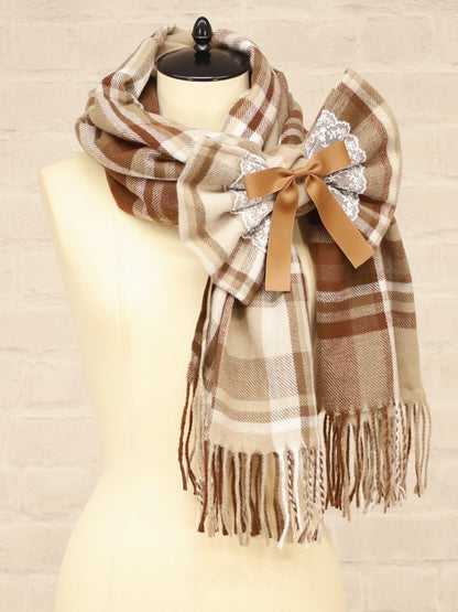 チェック柄リボンストール ブラウン（Brown） FREE ｜Amavel（アマベル）公式サイト
