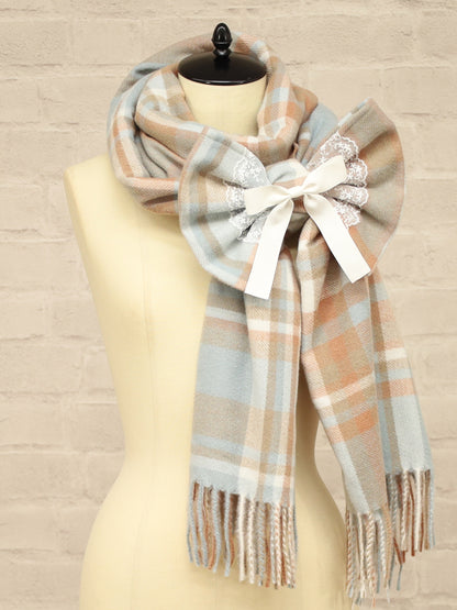 チェック柄リボンストール サックス（SaxeBlue） FREE ｜Amavel（アマベル）公式サイト