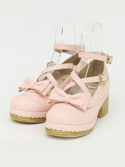 スカラップリボンウッドソールクロスパンプス ピンク（Pink） ｜Amavel（アマベル）公式サイト