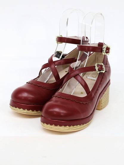 スカラップリボンウッドソールクロスパンプス ｜Amavel（アマベル）公式サイト