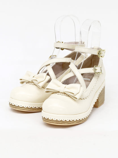 スカラップリボンウッドソールクロスパンプス アイボリー（Ivory） ｜Amavel（アマベル）公式サイト