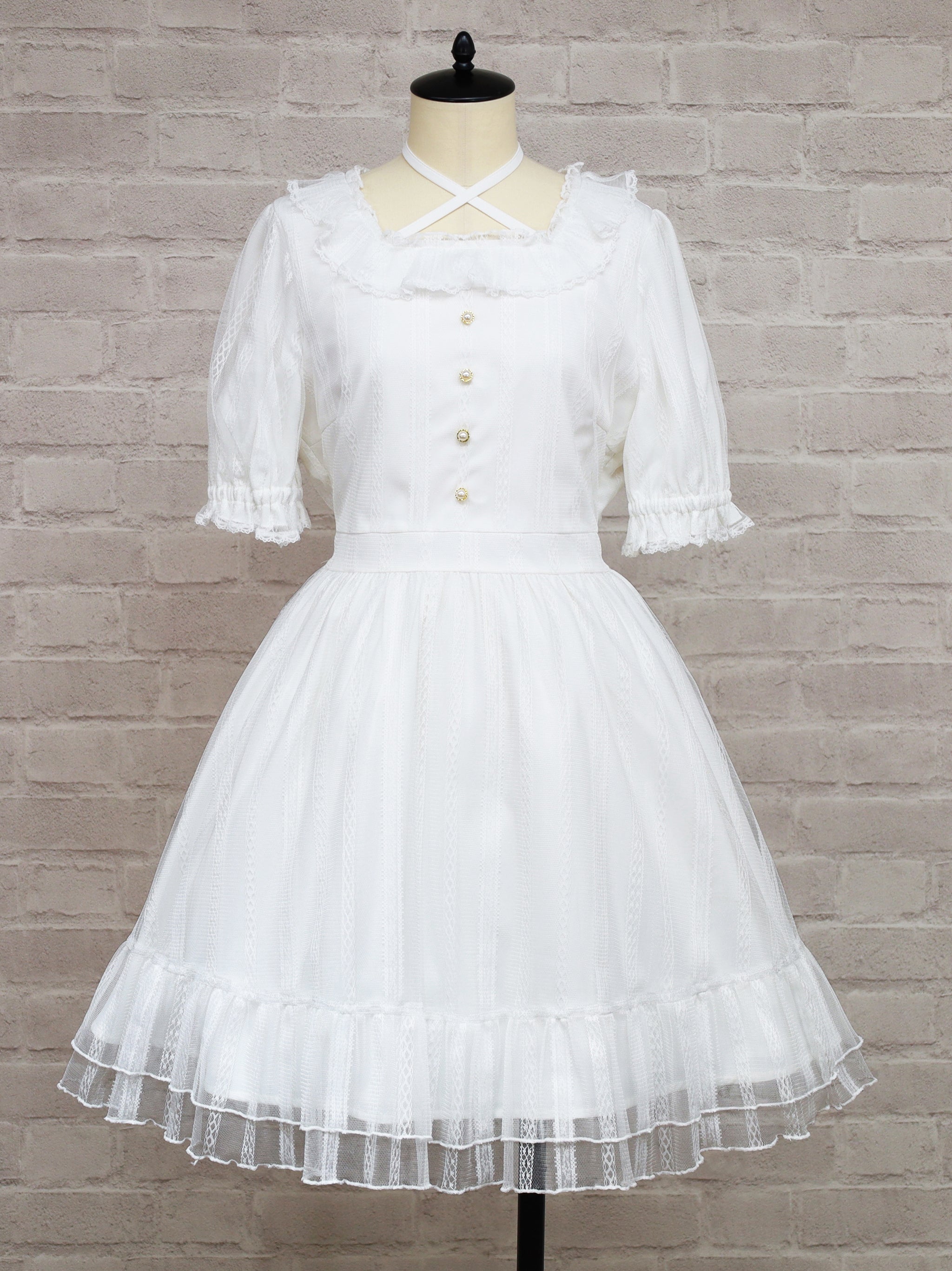 ストライプレースフリルワンピース アイボリー（Ivory） FREE ｜Amavel（アマベル）公式サイト