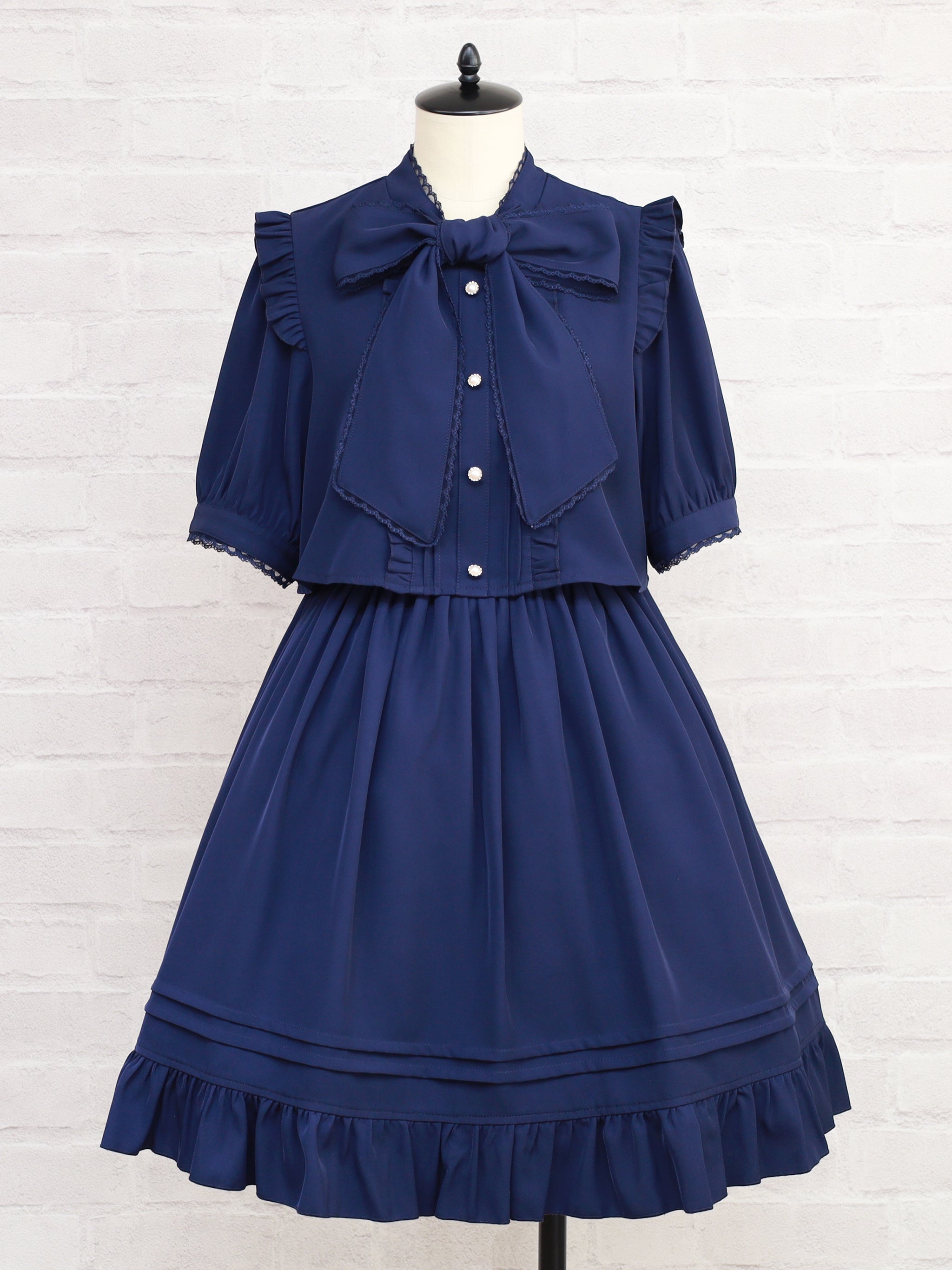 【美品】ファビアナフィリッピ　ワンピース　フリル　Aライン　ボタンダウン　紺色 Pretty Frill ボウタイワンピース – Amavel（アマベル）公式サイト