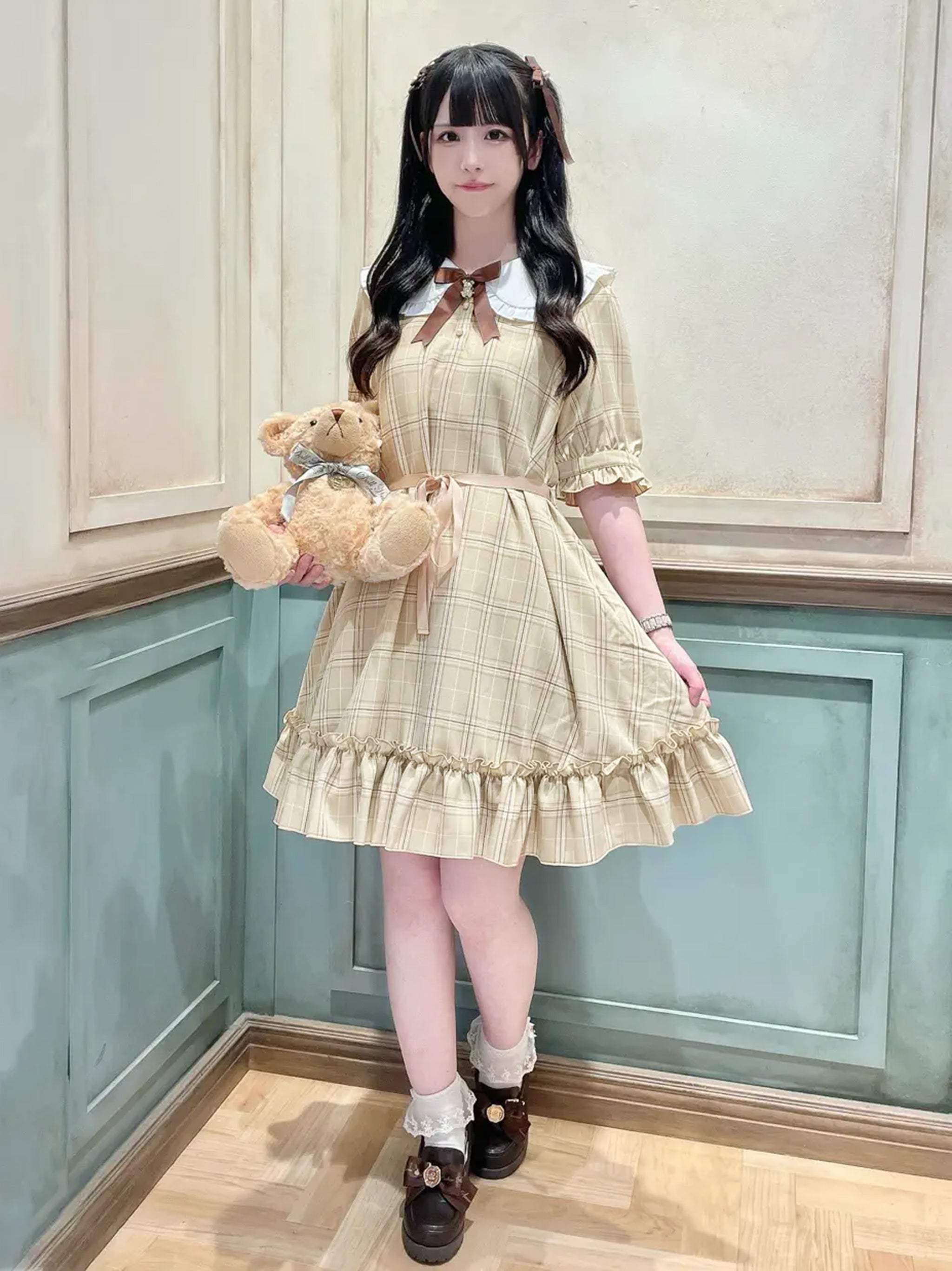 【メンバーズセール対象】Teddy Check Aラインワンピース