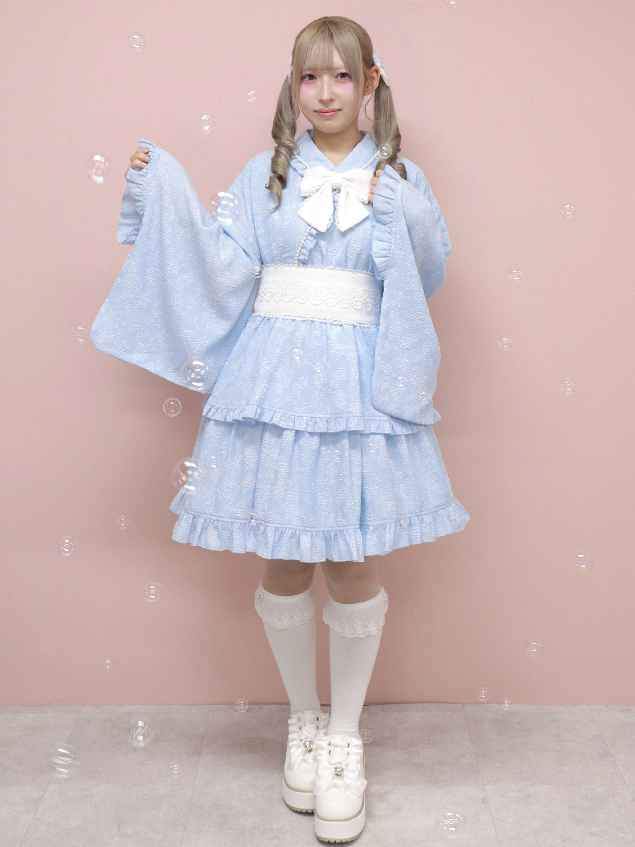 【メンバーズセール対象】はなてまり浴衣ワンピース サックス（SaxeBlue） FREE ｜Amavel（アマベル）公式サイト