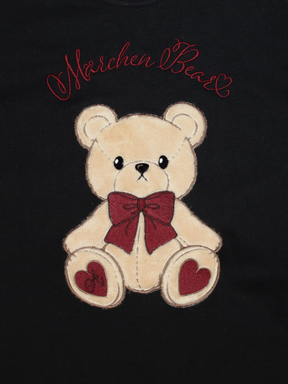Märchen Bear アップリケ刺繍裏毛ワンピース