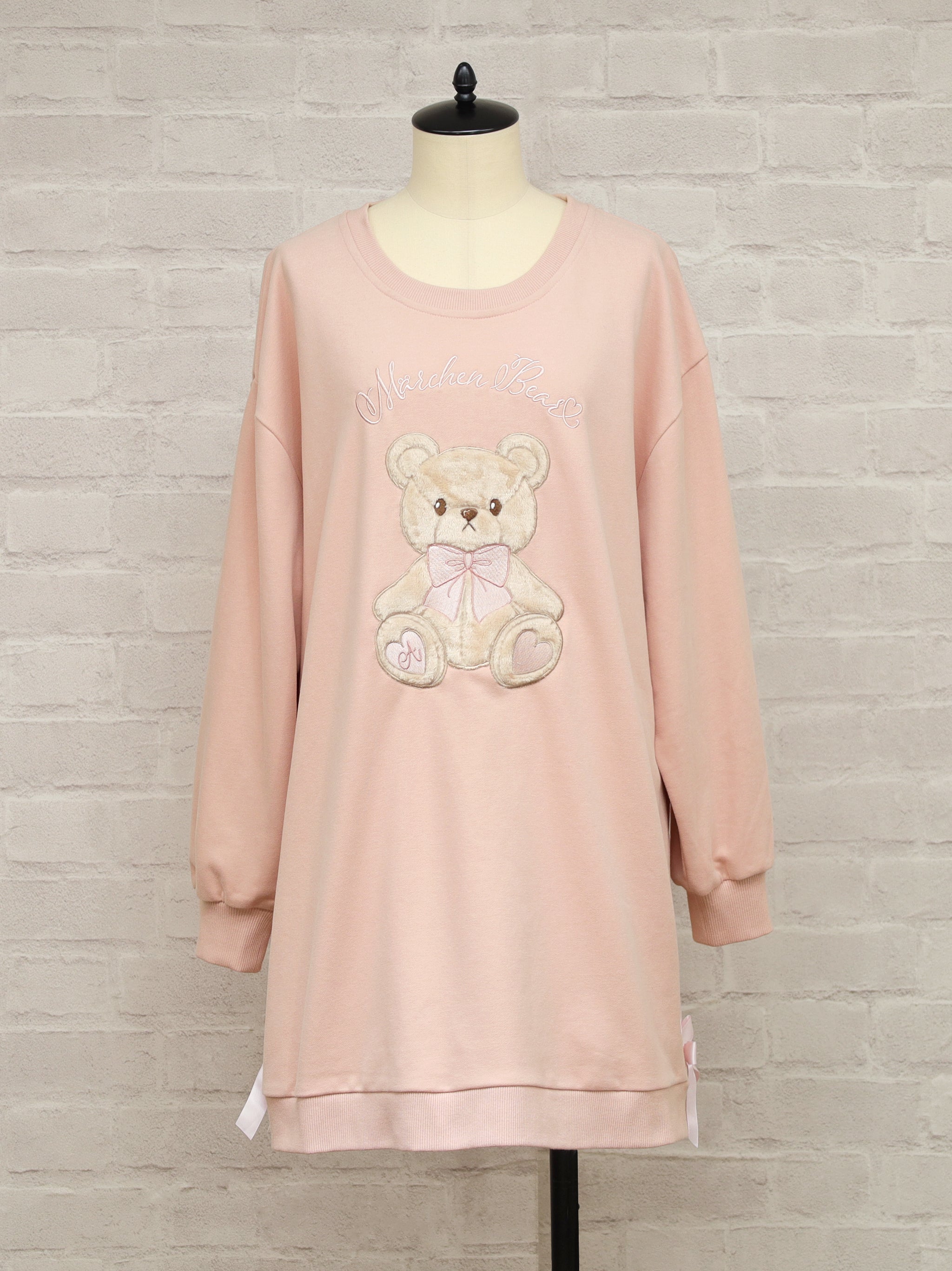 Märchen Bear アップリケ刺繍裏毛ワンピース