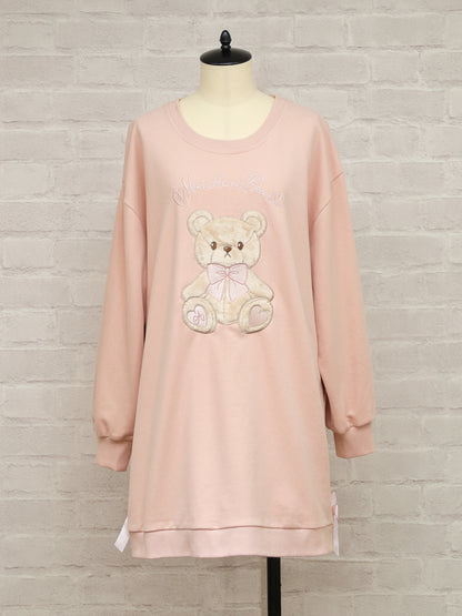 Märchen Bear アップリケ刺繍裏毛ワンピース