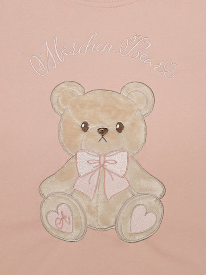 Märchen Bear アップリケ刺繍裏毛ワンピース