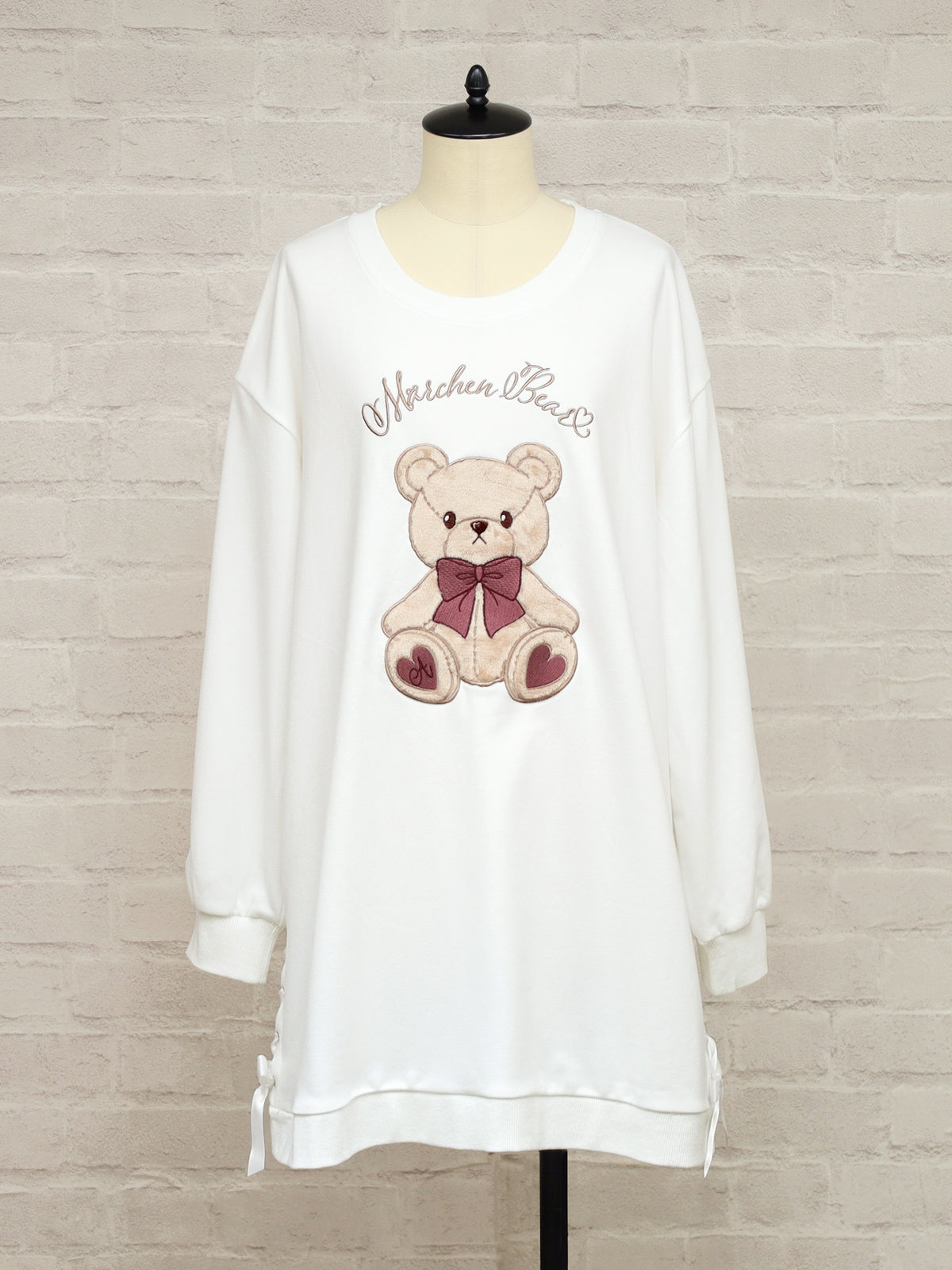 Märchen Bear アップリケ刺繍裏毛ワンピース
