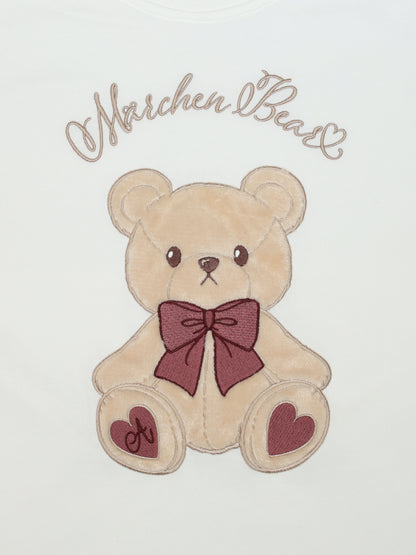 Märchen Bear アップリケ刺繍裏毛ワンピース