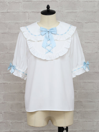 Chērie Lace レースアップブラウス サックス（SaxeBlue） FREE ｜Amavel（アマベル）公式サイト