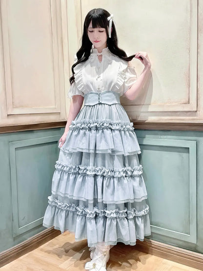 チュールティアードロングスカート