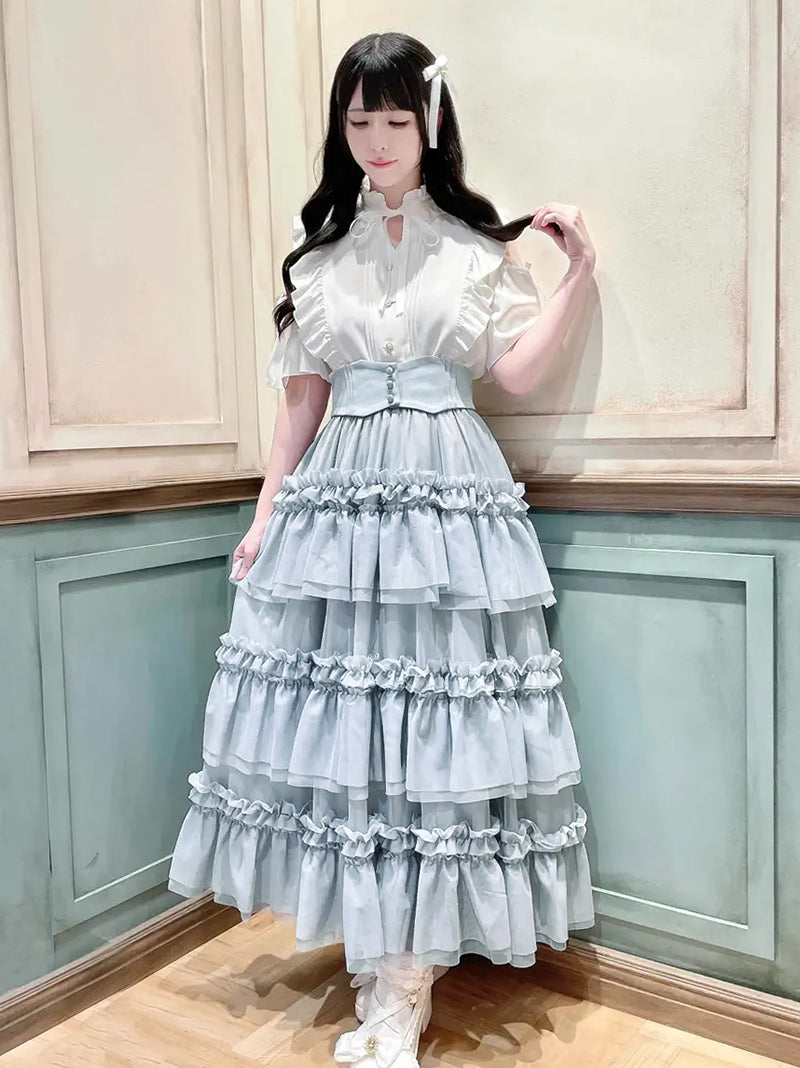 チュールティアードロングスカート