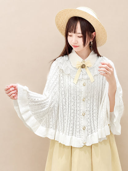 ロマンティックレースすかし編みニットポンチョ