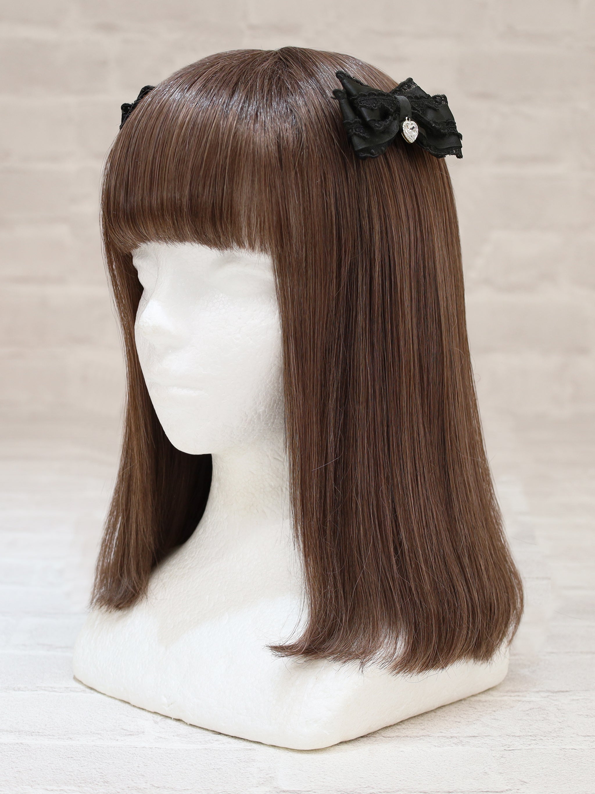 ハートチャーム付リボンレースクリップ ブラック（Black） FREE ｜Amavel（アマベル）公式サイト