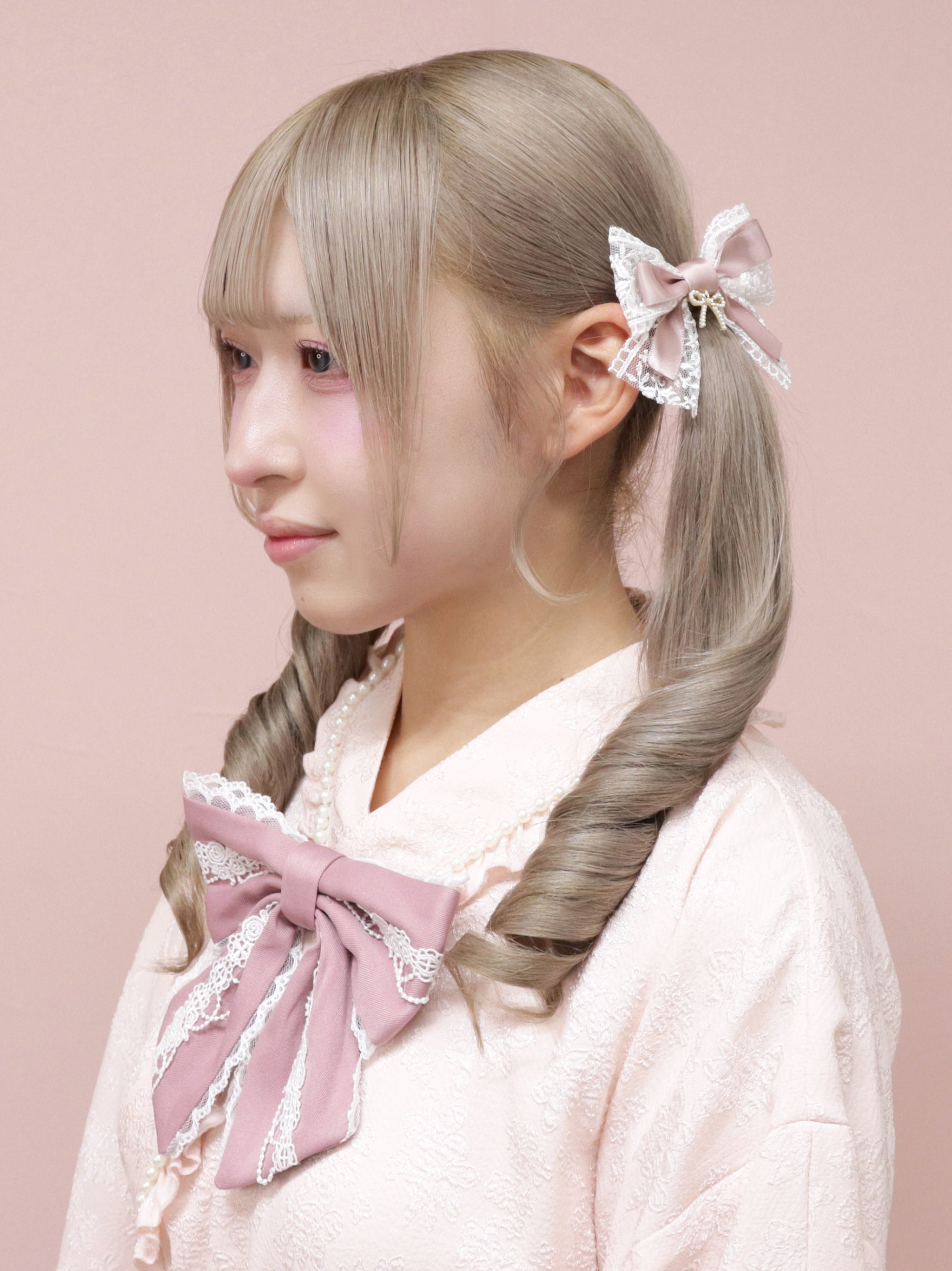 【メンバーズセール対象】リボンチャーム付レースダブルリボンクリップ ピンク（Pink） FREE ｜Amavel（アマベル）公式サイト