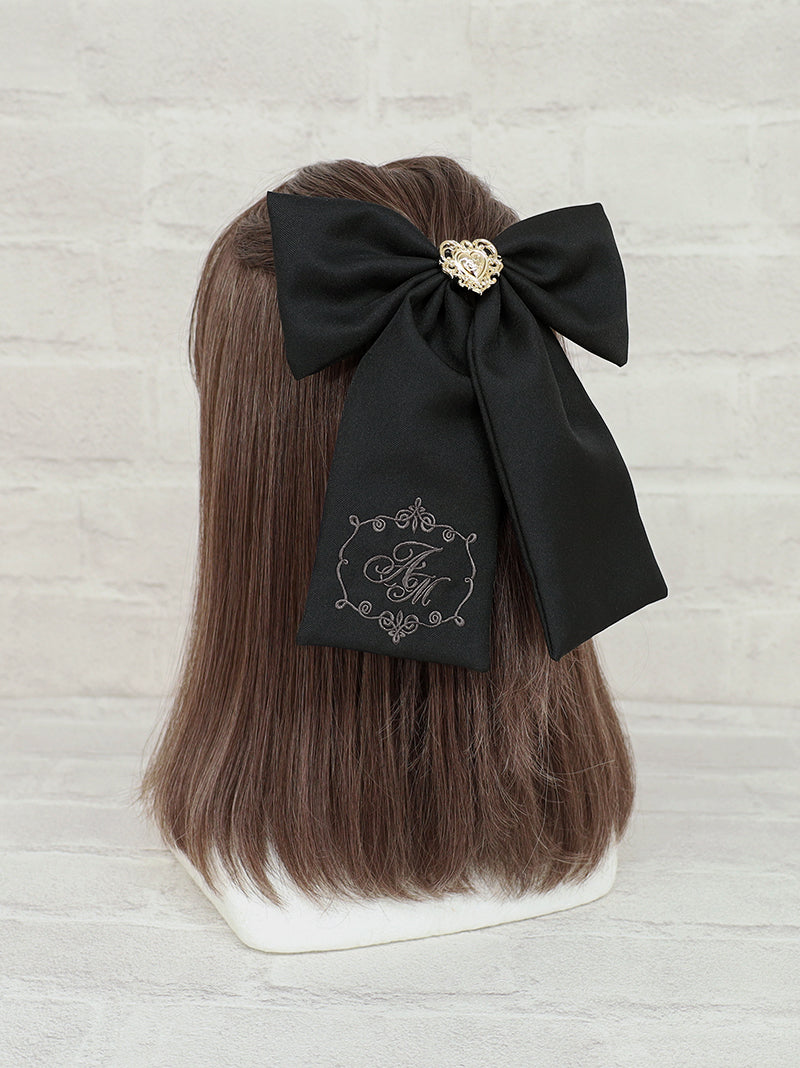 モノグラム刺繍入りリボンバレッタ ブラック（Black） FREE ｜Amavel（アマベル）公式サイト