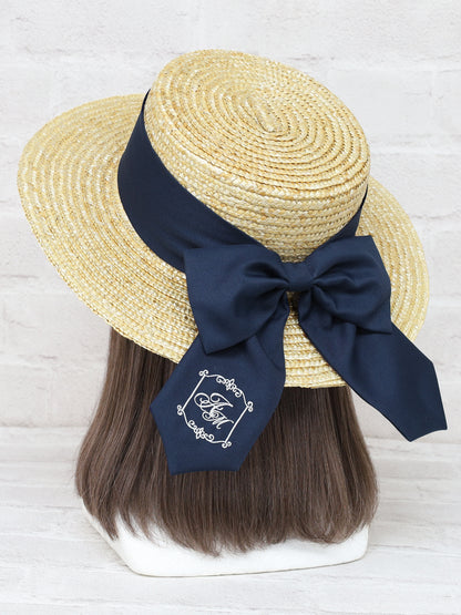 モノグラム刺繡入りリボンカンカン帽 ネイビー（Navy） FREE ｜Amavel（アマベル）公式サイト