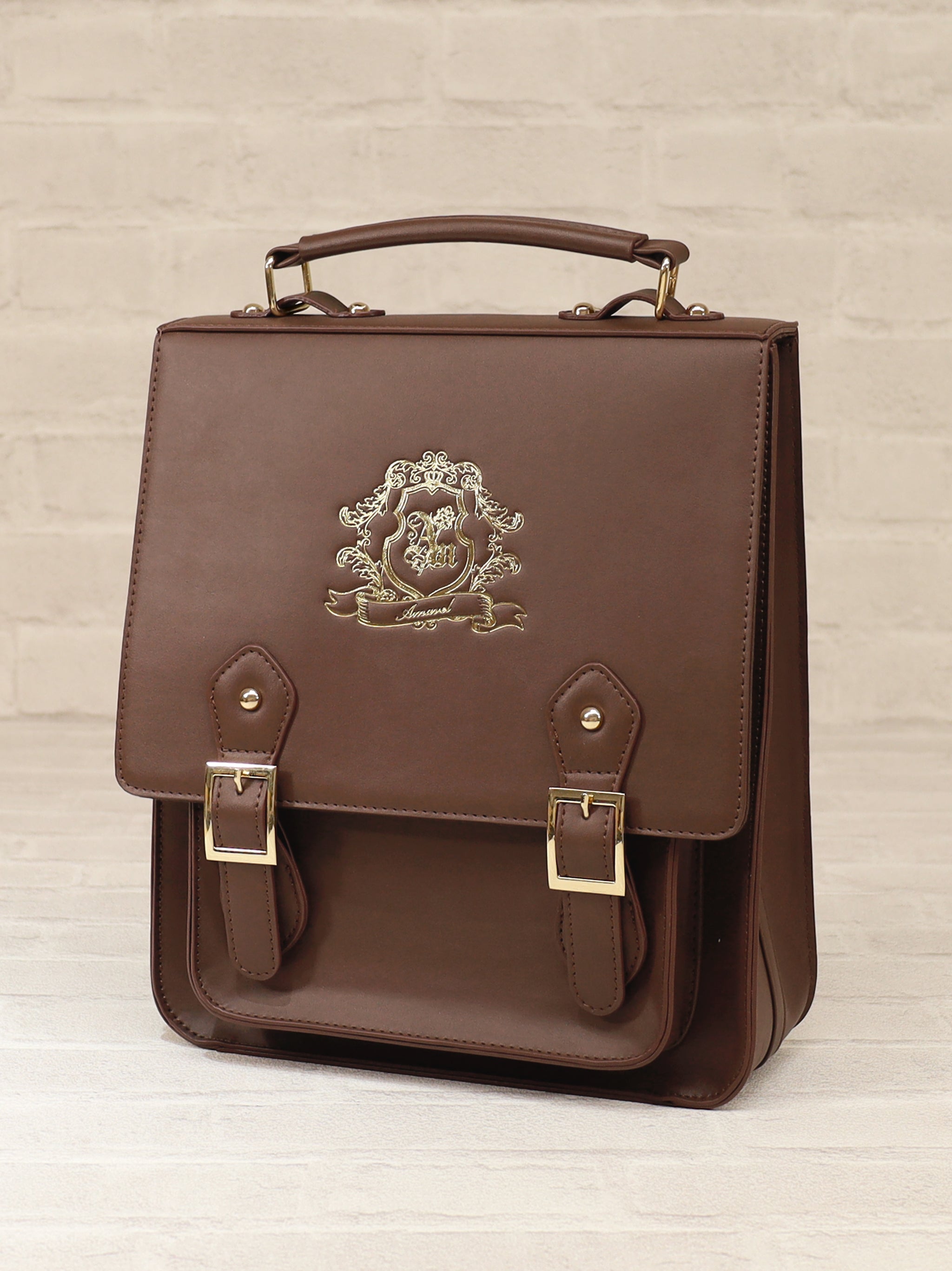 エンブレム入り縦型サッチェルバッグ ブラウン（Brown） FREE ｜Amavel（アマベル）公式サイト