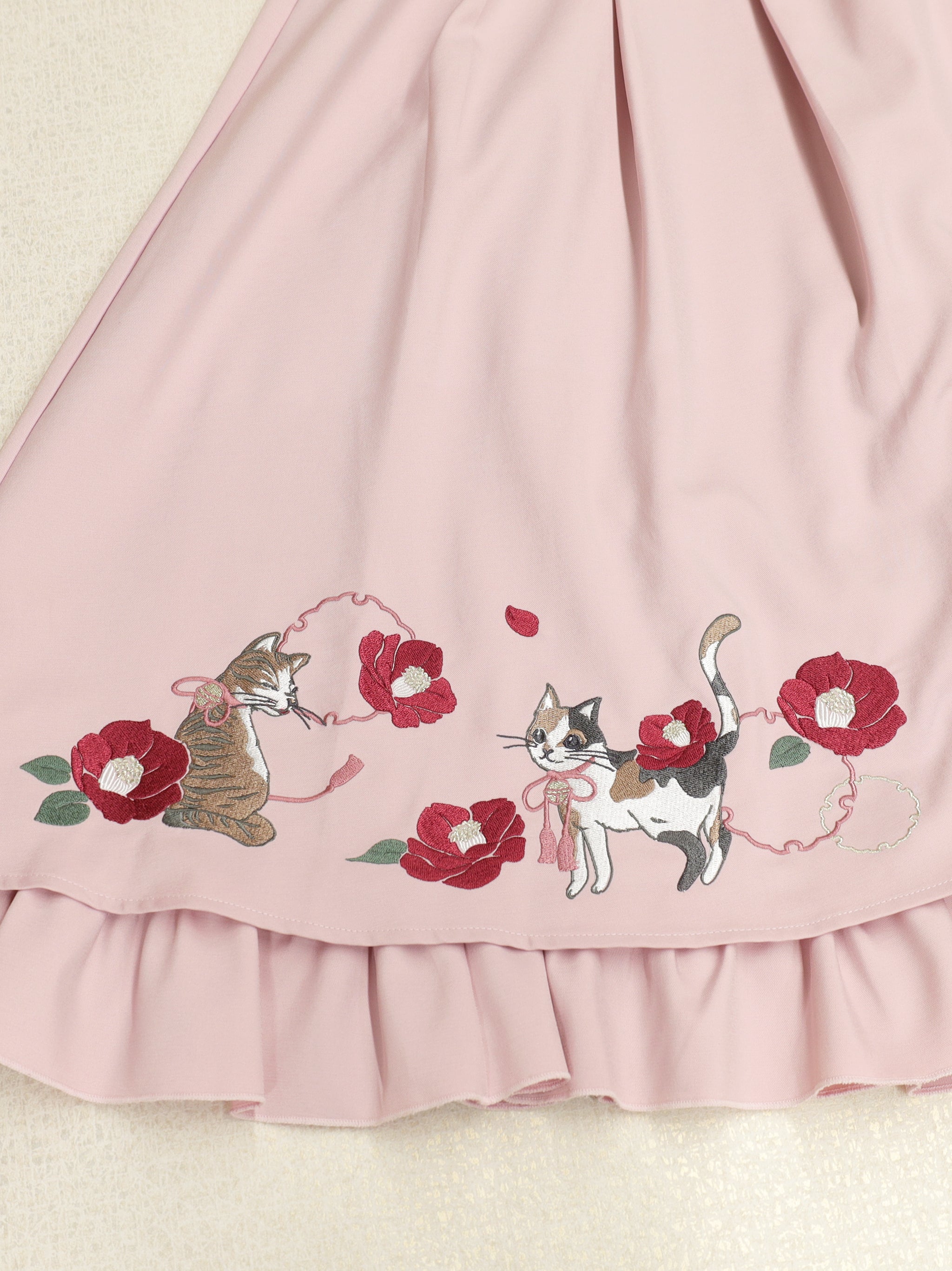 ◆受注生産アイテム◆椿と猫の手まり唄和風スカート