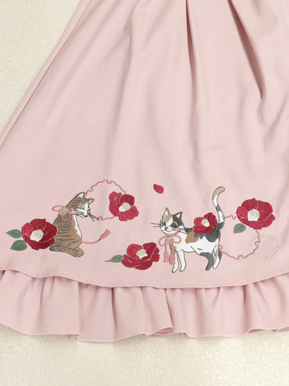 ◆受注生産アイテム◆椿と猫の手まり唄和風スカート