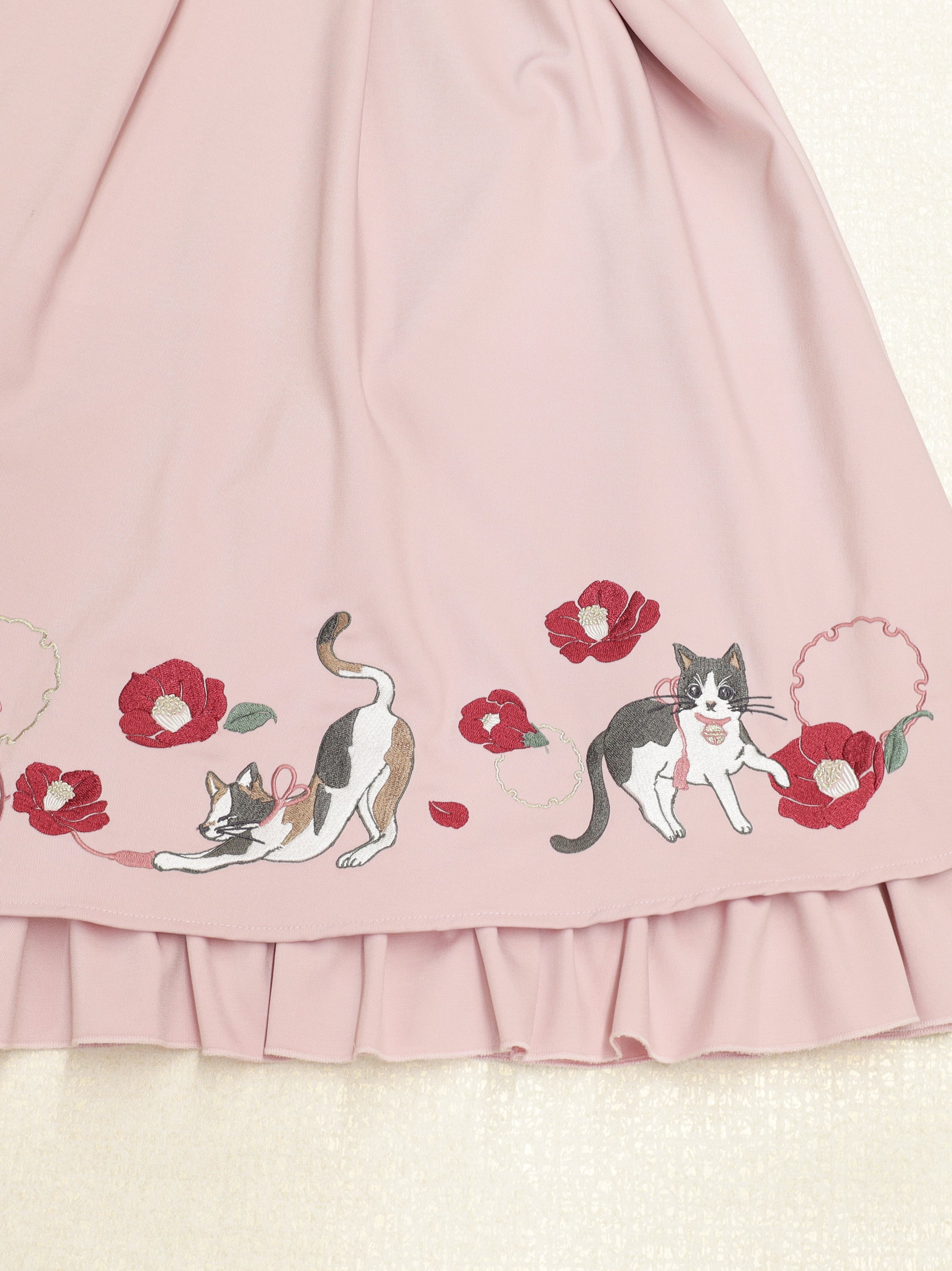 ◆受注生産アイテム◆椿と猫の手まり唄和風スカート