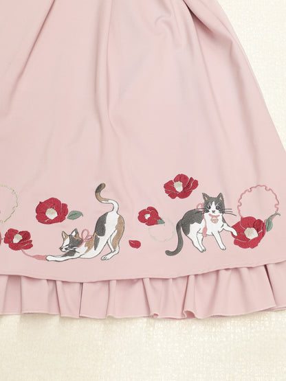 ◆受注生産アイテム◆椿と猫の手まり唄和風スカート