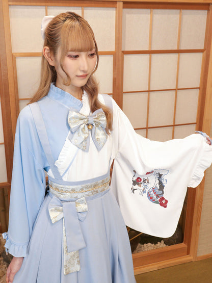◆受注生産アイテム◆椿と猫の手まり唄和風ブラウス