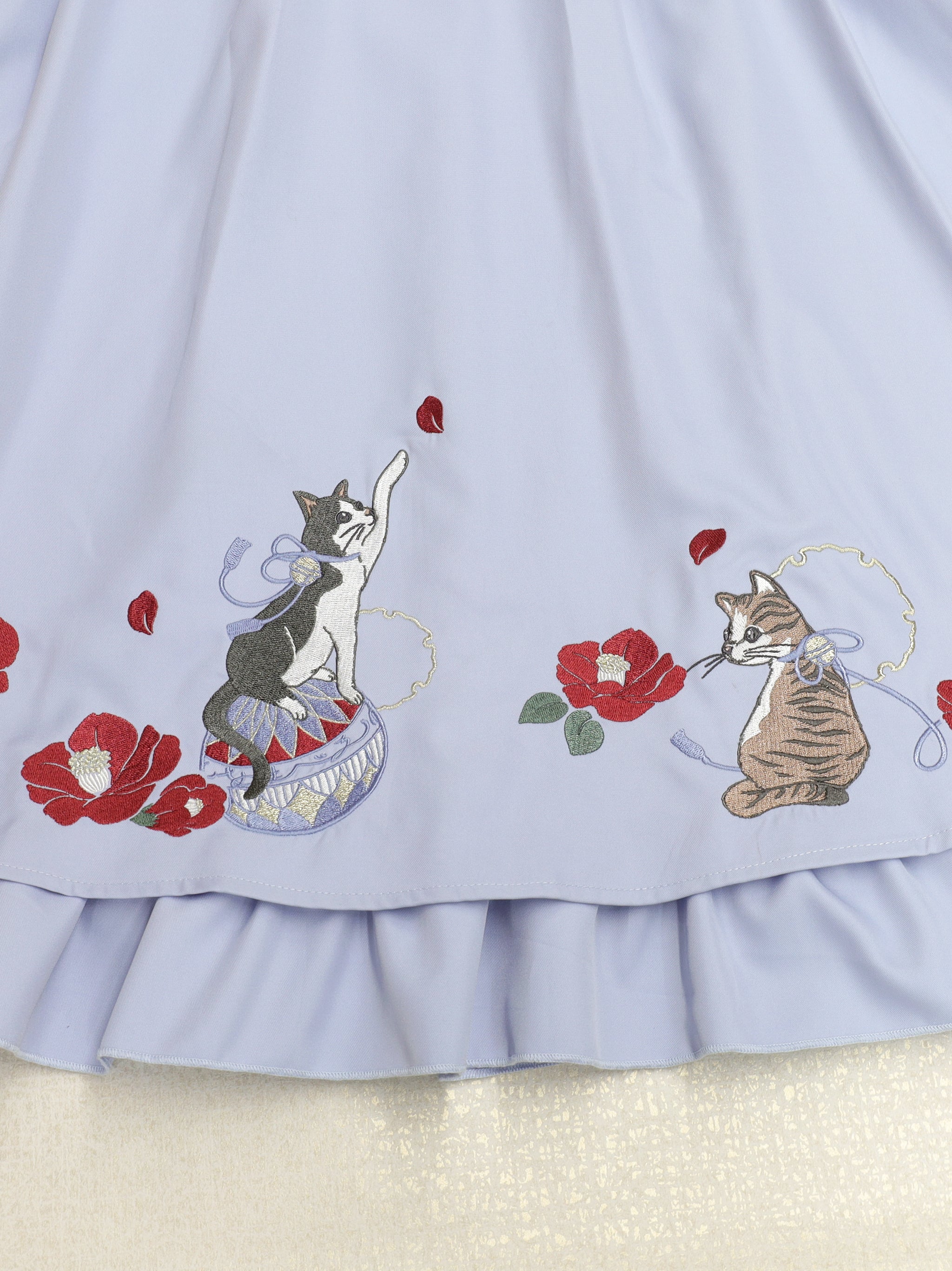 ◆受注生産アイテム◆椿と猫の手まり唄和風スカート