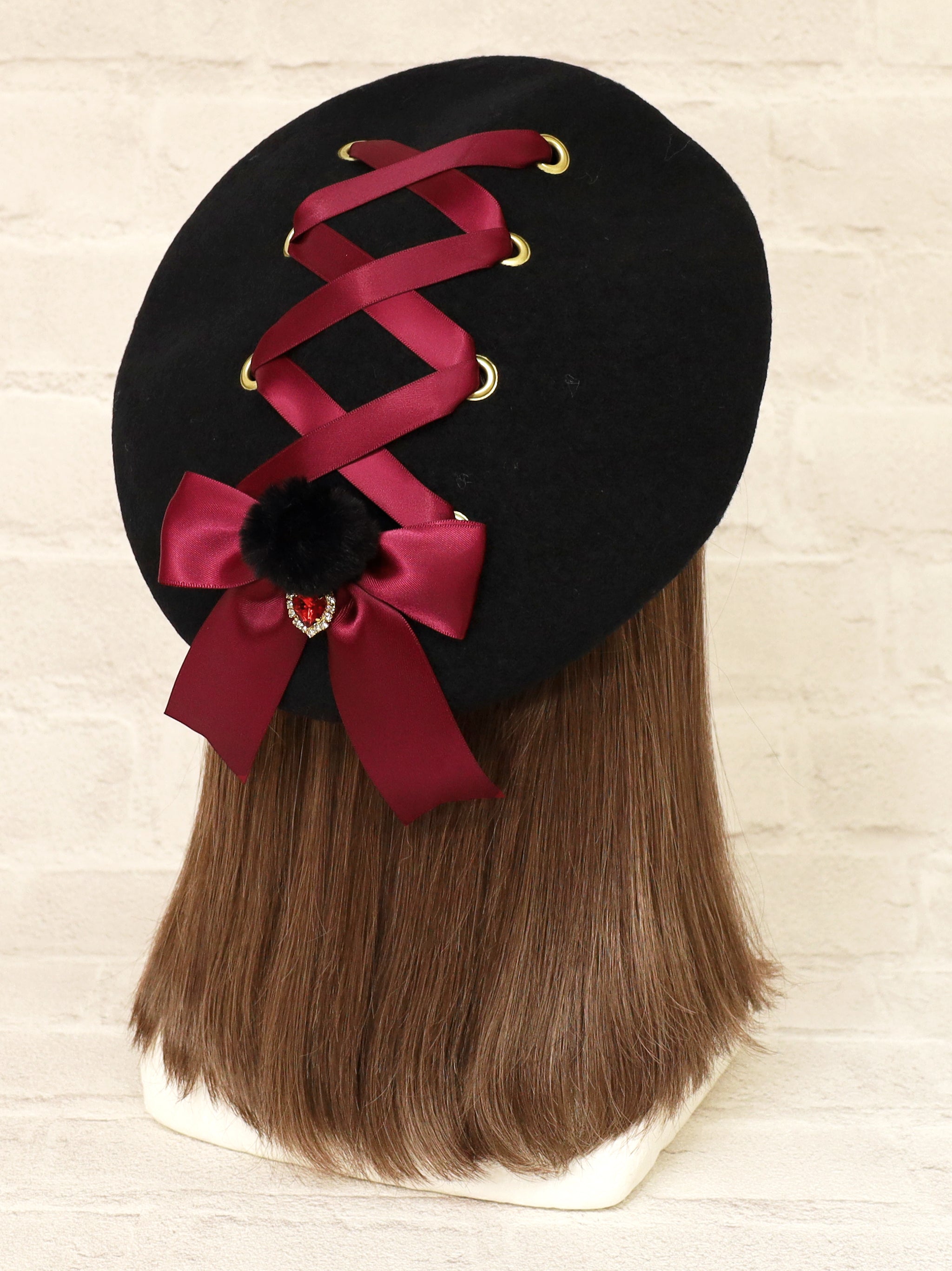 ファーポン付レースアップフェルトベレー ブラック（Black） FREE ｜Amavel（アマベル）公式サイト