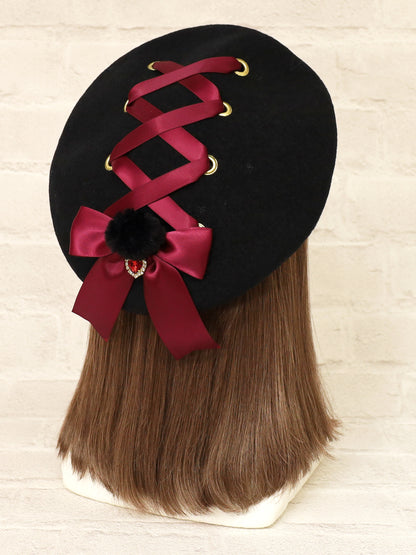 ファーポン付レースアップフェルトベレー ブラック（Black） FREE ｜Amavel（アマベル）公式サイト