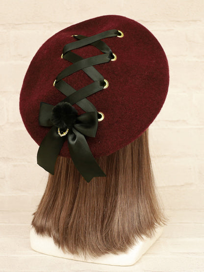 ファーポン付レースアップフェルトベレー ボルドー（Bordeaux） FREE ｜Amavel（アマベル）公式サイト