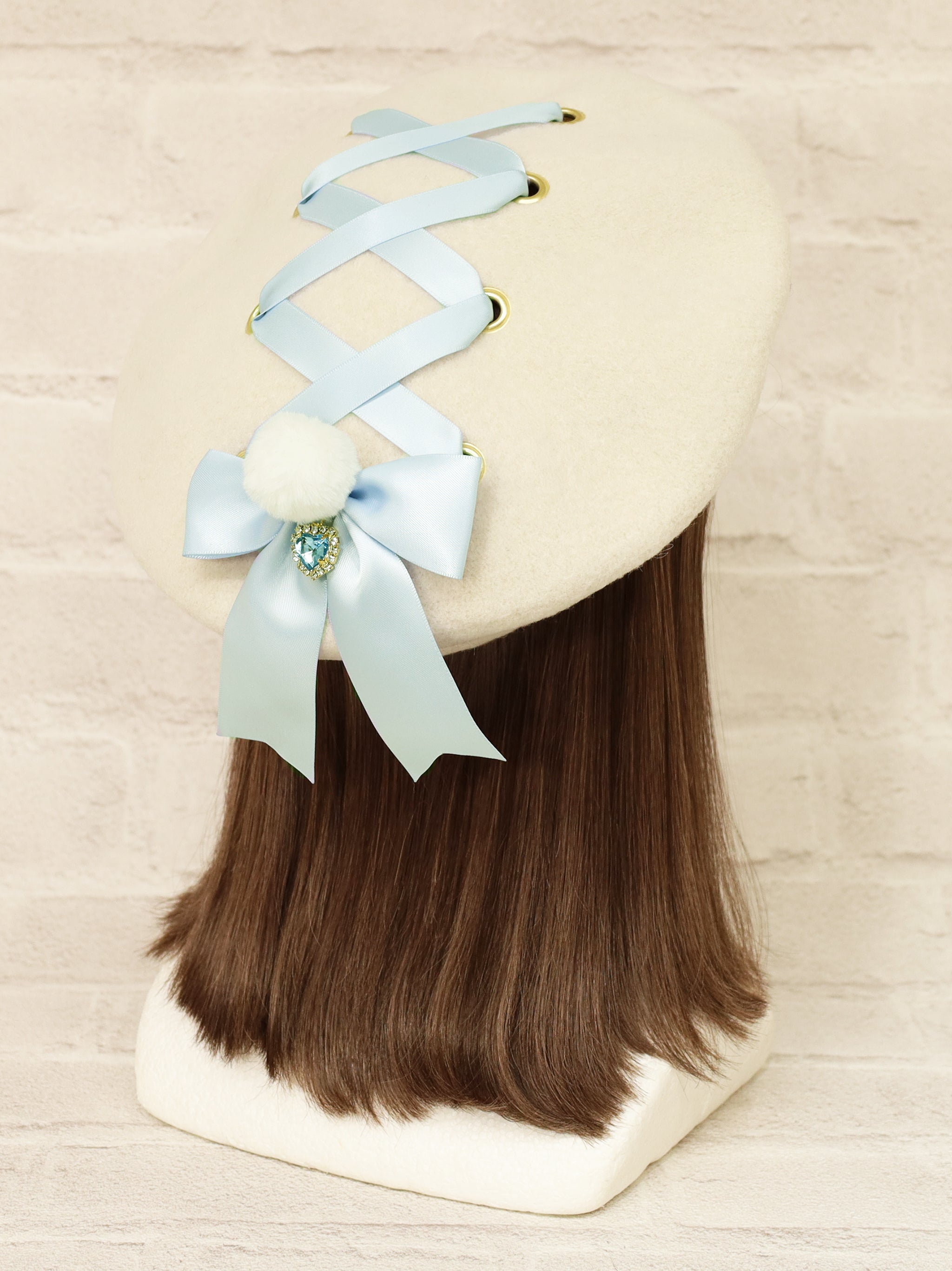 ファーポン付レースアップフェルトベレー サックス（SaxeBlue） FREE ｜Amavel（アマベル）公式サイト