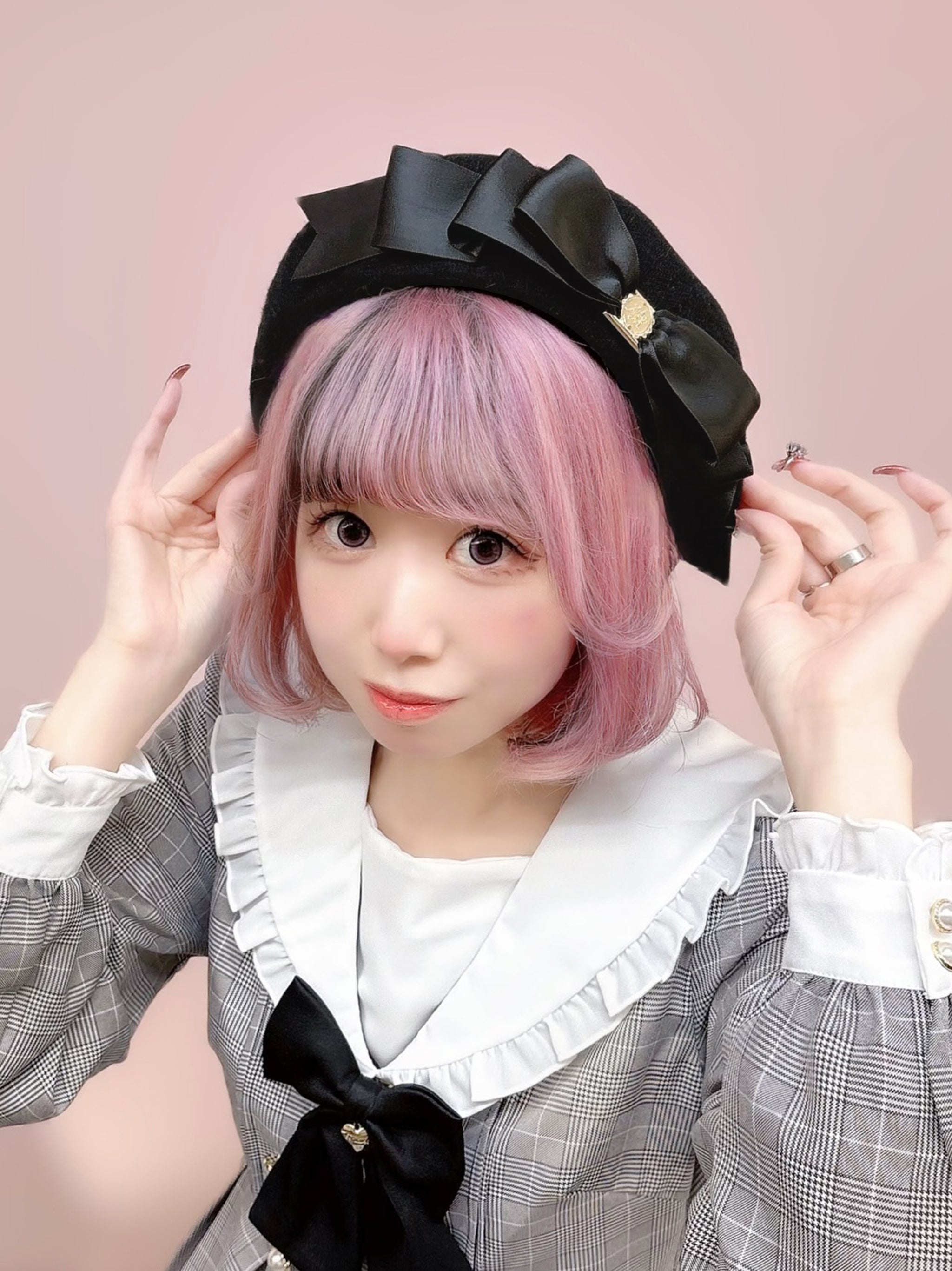 モノグラムバックル付フロントリボンフェルトベレー ブラック（Black） FREE ｜Amavel（アマベル）公式サイト