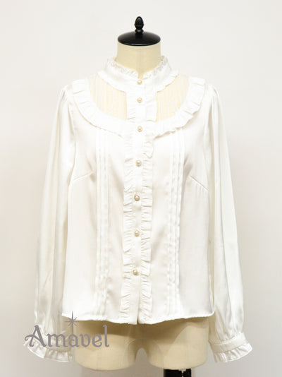 stand frill long sleeve blouse
