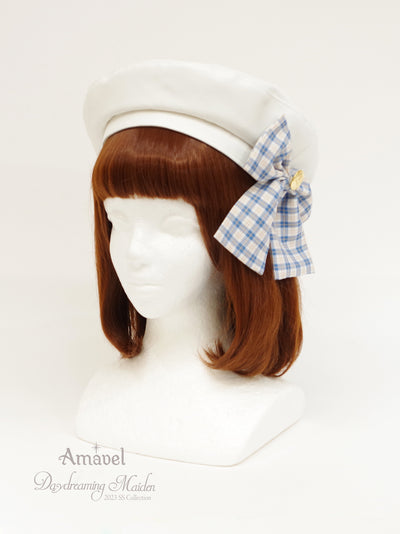 Ribbon attached leather belt beret