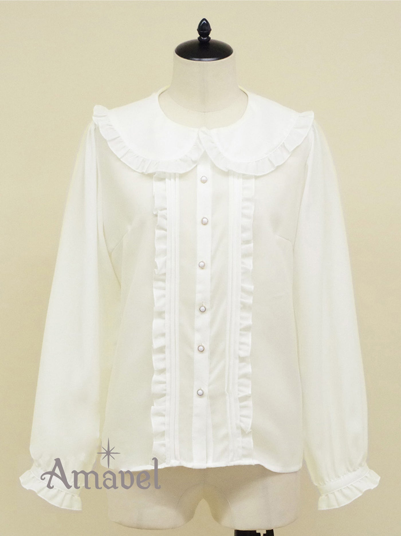 Flat collar ruffled long sleeve blouse
